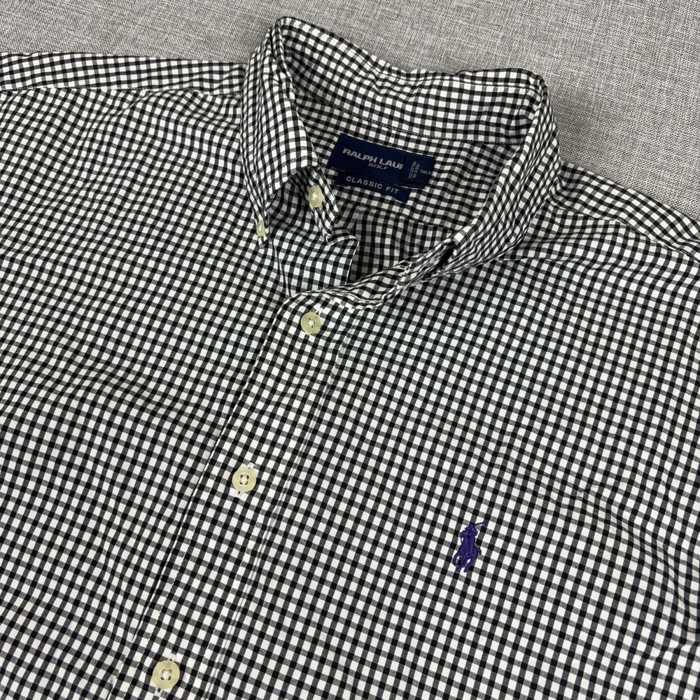 Ralph Lauren Golf Shirt Mens Large Black Check Long Sleeve Button Down
